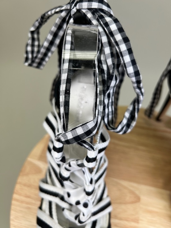 Gianni Bini Black and White Striped Gingham Polka Dots Strappy Heels Size 9 - Picture 12 of 14